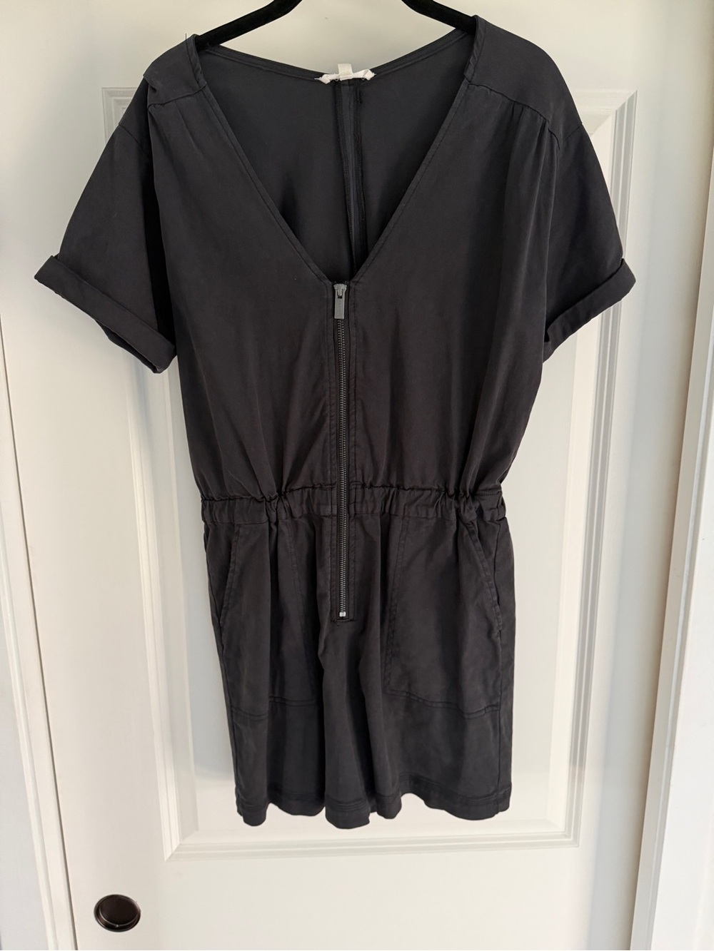 Splendid Black Short-Sleeve Zip-Front Tunic Romper